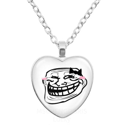 Rage Comic Heart Pendant Necklace | Funny Meme Derp Face Trollface Jewelry Gift