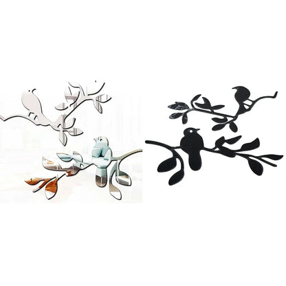 3D Mirror Birds Branch Wall Stickers | Removable Decorative Wall Art for Home