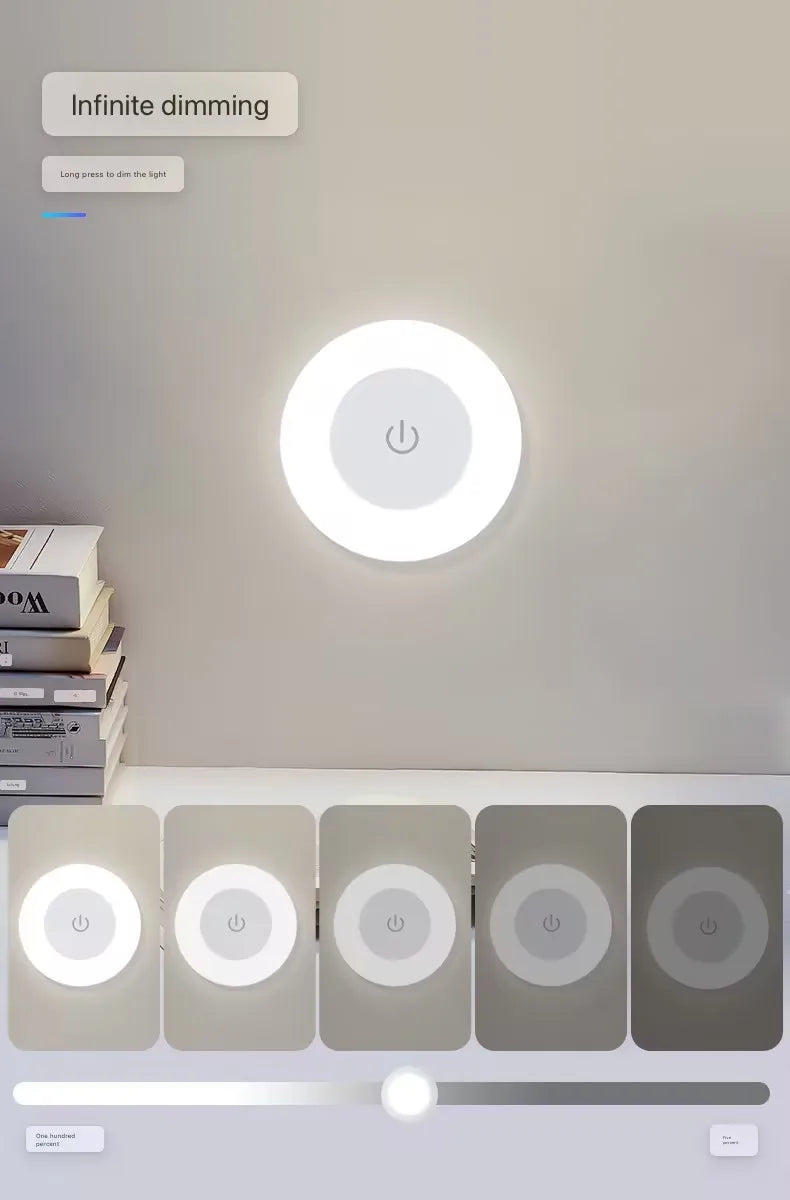 Energy Saving Led Touch Sensor Night Lights USB Rechargeable Magnetic Wall Light Room Aisle Bedroom Round Portable Night Lamp