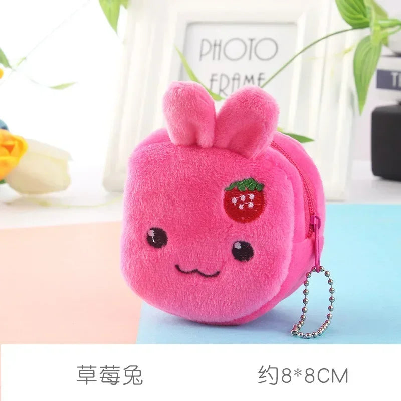 Cute Animal Plush Coin Purse | Zipper Change Purse with Keychain Mini Wallet