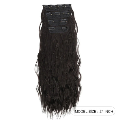 Voluminous Brown-Blonde Clip-In Extensions: 60.96 cm Wavy & Curly Synthetic Hair Set
