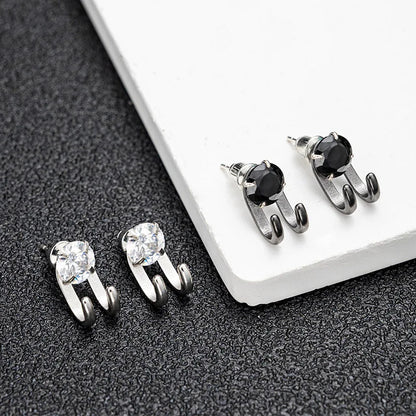 Zircon Stud Earrings Single Hook Shape | Trendy Hip-Hop Jewelry for Men Women
