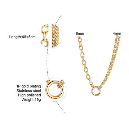 Oval Cable Link With Double Cuban Chain Necklace | Stainless Steel Fashion Open Circle Pendant
