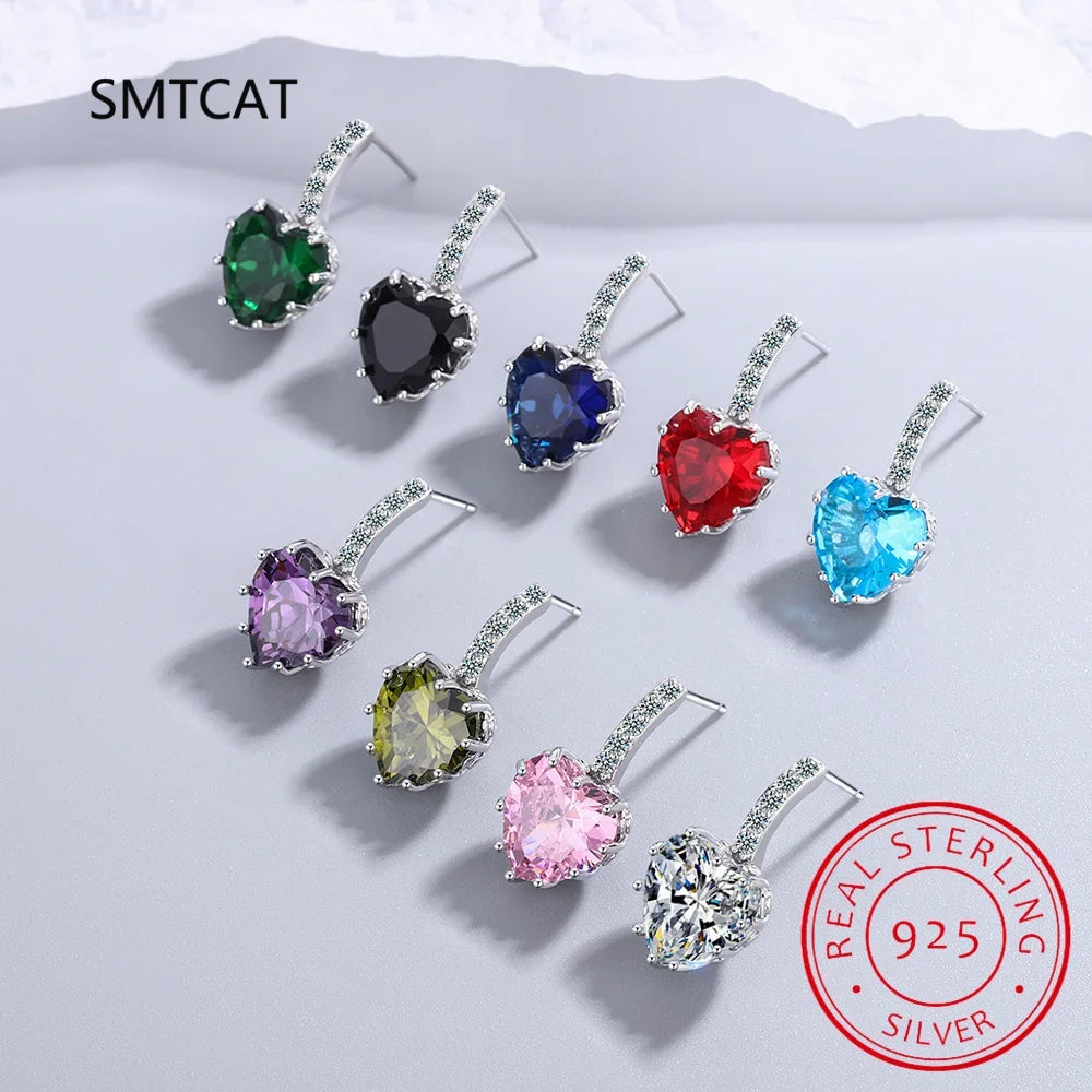 Natural Garnet Red Ruby Heart Stud Earrings | 925 Sterling Silver Jewelry for Women