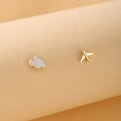 Fashion Cute Cloud Airplane Small Earrings | Creative Sweet Dripping White Earrings for Women