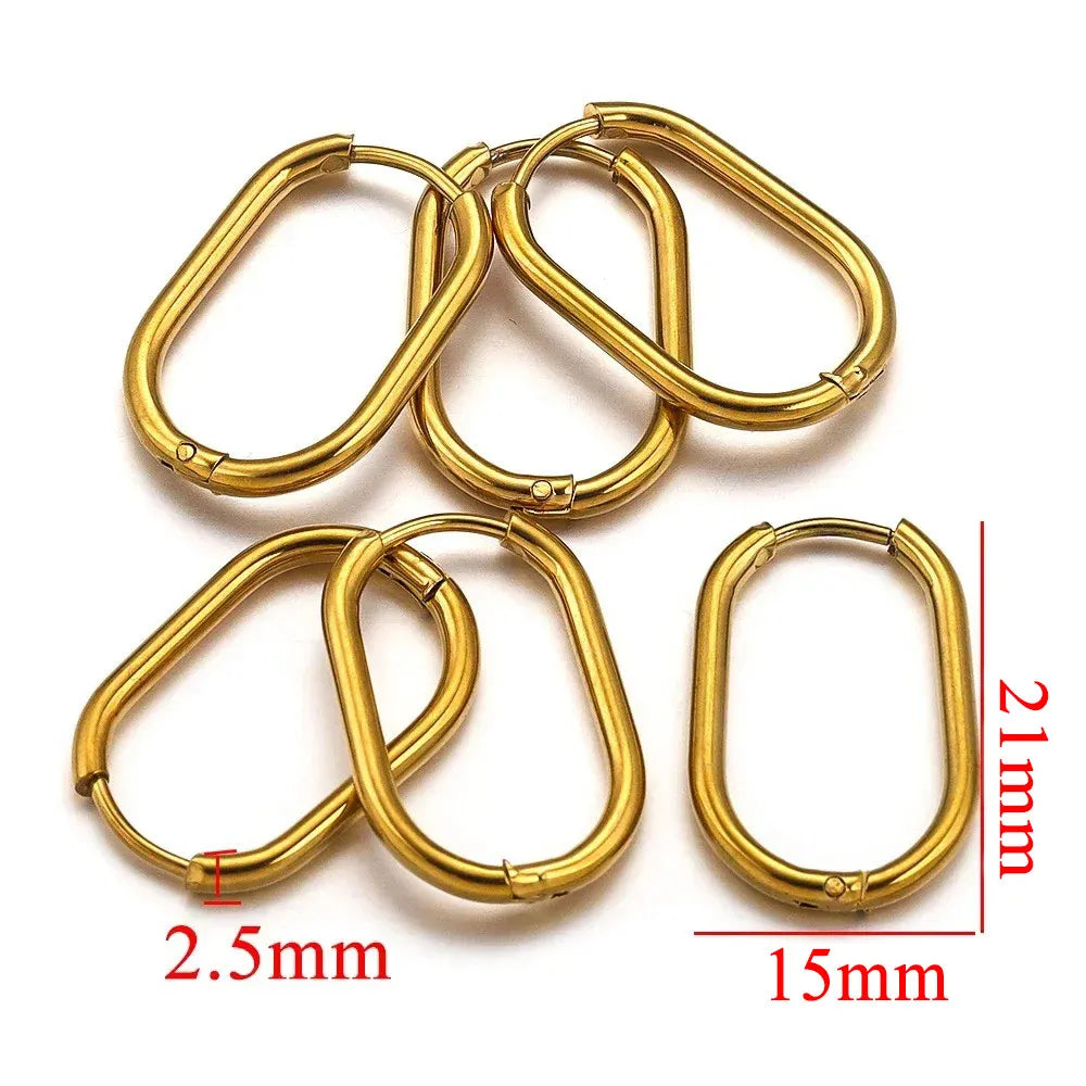 Gold Plated Rectangular Hoop Earrings | 6pcs Stainless Steel Jewelry Findings for DIY