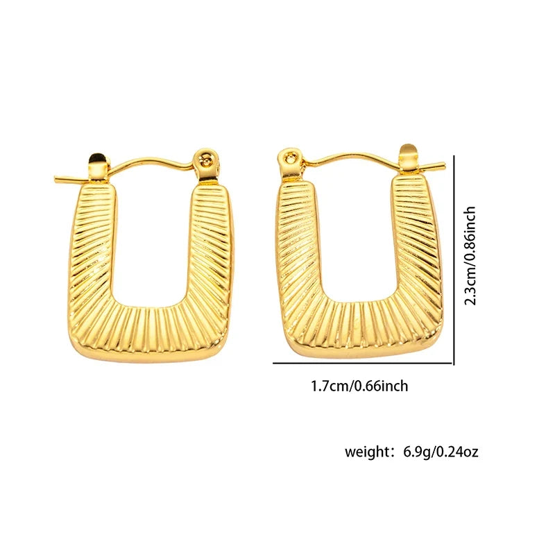 ANENJERY 316L Stainless Steel Hollow Square Texture Drop Earrings | Hypoallergenic Geometric Jewelry for Women