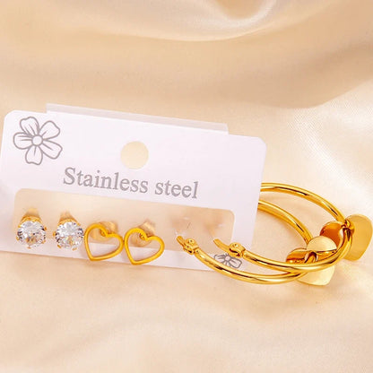 316L Stainless Steel 6 Piece Earring Set | Circle Heart Star Flower Pendant Earrings for Women