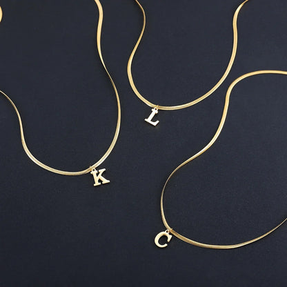 Gold Letter Initial Pendant Necklace | Stainless Steel Snake Chain Jewelry for Women