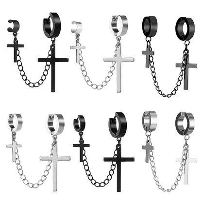 Punk Cross Tassel Earrings | Gothic Hip Hop Chain Stud Earrings