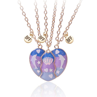 3 Pcs/set Best Friends Pendant Necklace For Woman Magnetic Adjustable Rainbow Daisy Lover Broken Heart Chain BFF Jewelry Gifts