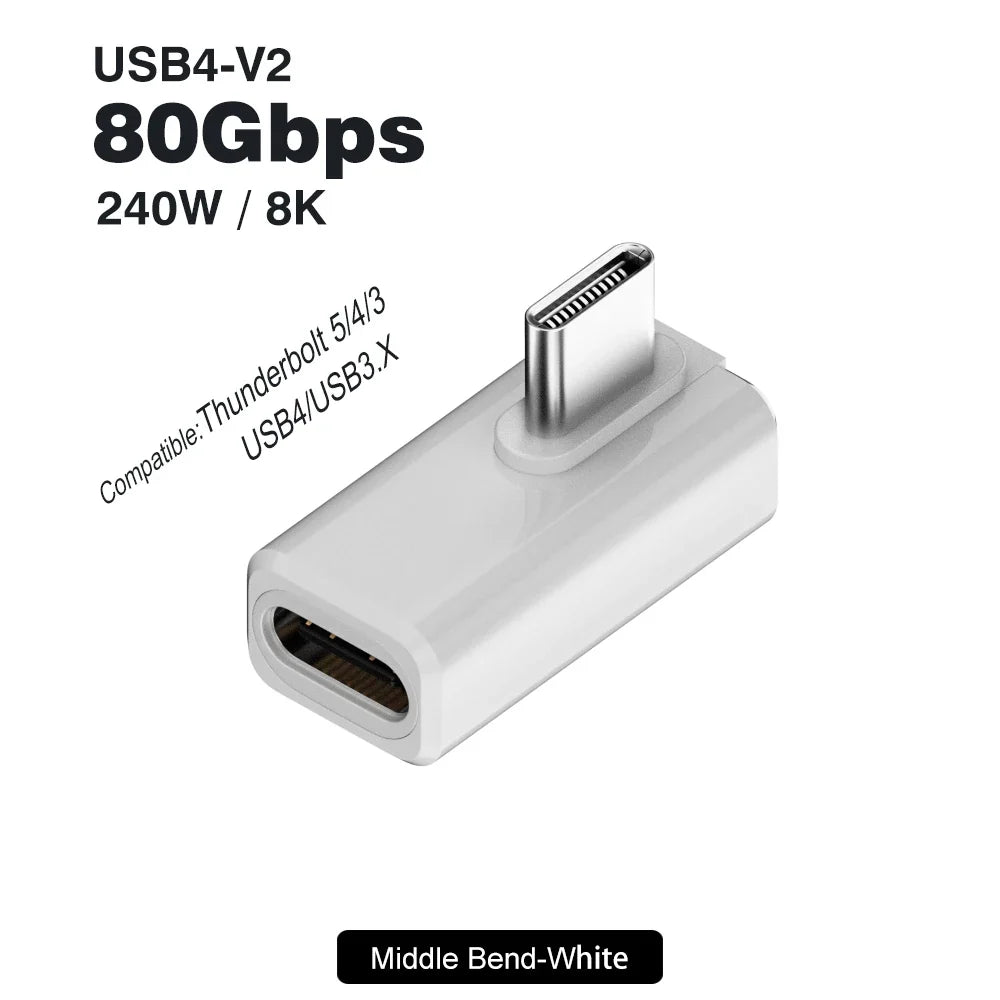USB4 V2 90 Degree USB-C Angle Adapter | 80Gbps Thunderbolt 5/4/3 Elbow Connector