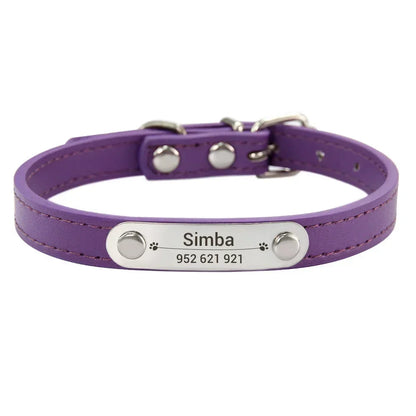 Personalized Dog Collar with Name Engraving – Anti-Lost PU Leather Collar for Dogs and Cats