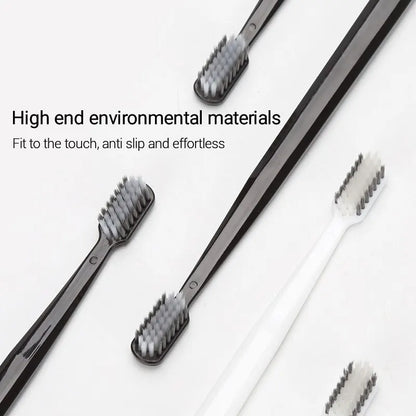 10-Pack Bamboo Charcoal Toothbrush Set – Ultra-Soft Silk Bristles for Men & Women | Eco-Friendly Black & White Adult Family Toothbrushes