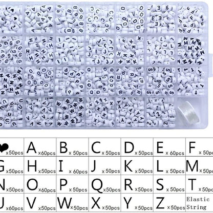 1400pcs/Box Acrylic English Alphabet Letter Beads Set Kits With Stretch Cords For Bracelets Jewelry Acrylic Beads Accessories