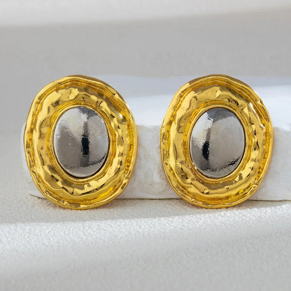 Oversize Glossy Round Circle Stud Earrings | Gold Plated Thick Hoop Jewelry
