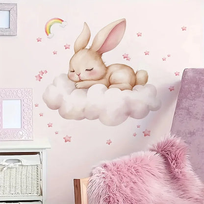 1 Modern Watercolor Sleeping Rabbit Wall Sticker | Pink Room Decor