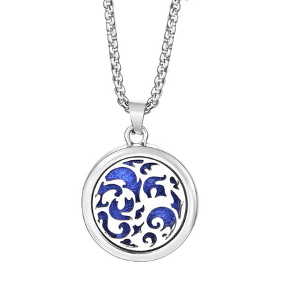 20mm Pattern Insert Perfume Pad Locket Necklace | Stainless Steel Aromatherapy Pendant