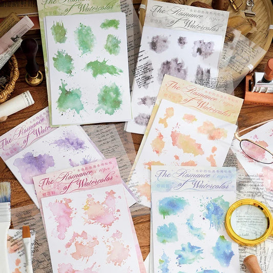 Watercolor Trace Stickers | 10pcs Romance of Watercolor DIY Journal Pack