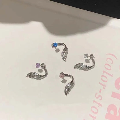 Silver Wing Stud Earrings | Crystal Rhinestone Pierced Earrings for Women