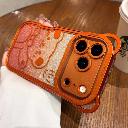 Orange Cute Bear Ear Plating Transparent Long Lanyard Case For iPhone 17 Pro Max 17Pro 17 Air Clear Soft TPU Shockproof Cover