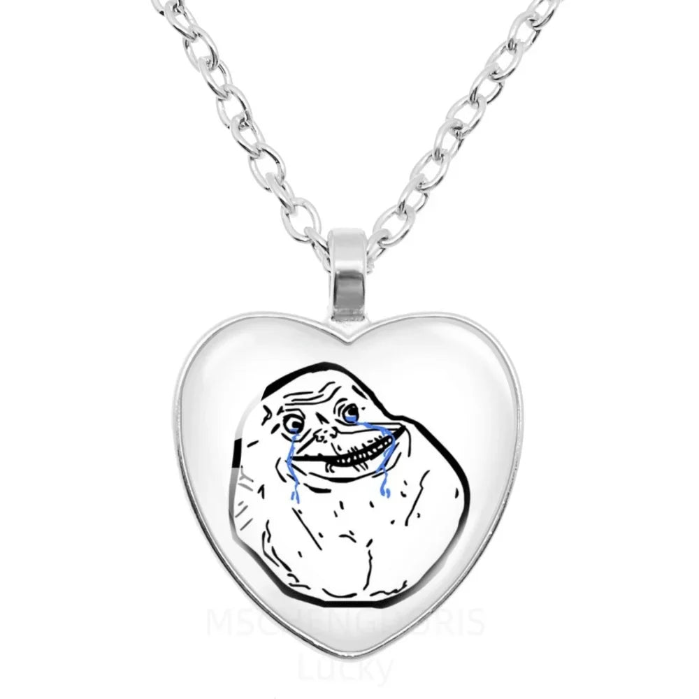 Rage Comic Heart Pendant Necklace | Funny Meme Derp Face Trollface Jewelry Gift