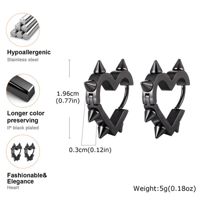 Exaggerated Spike Rivet Heart Stud Earrings | Stainless Steel Goth Punk Jewelry