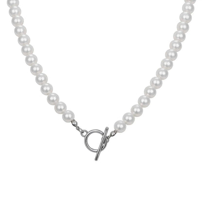8mm Pearl Necklace for Men Women | White Imitation Pearl Beaded Collar Casual Jewelry Gift
