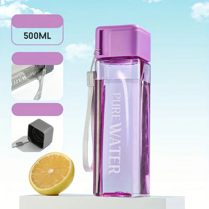 Portable Square Plastic Water Cup | Leak Proof Sports Bottle with Drawstring