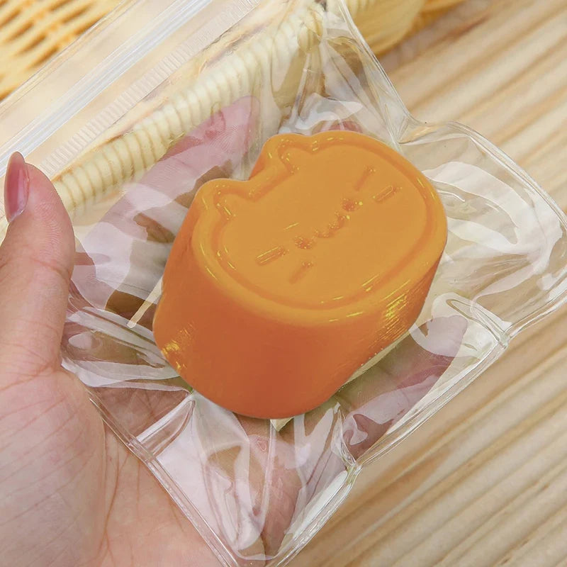 Sticky TPR Cute Cat Cheese Bread Pressure Relief Soft Squishy Fingertip Toy | Slow Rebound Squeeze Toy