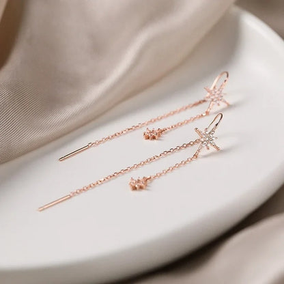 Silver Star Zircon Drop Earrings | Elegant Tassel Earrings for Women