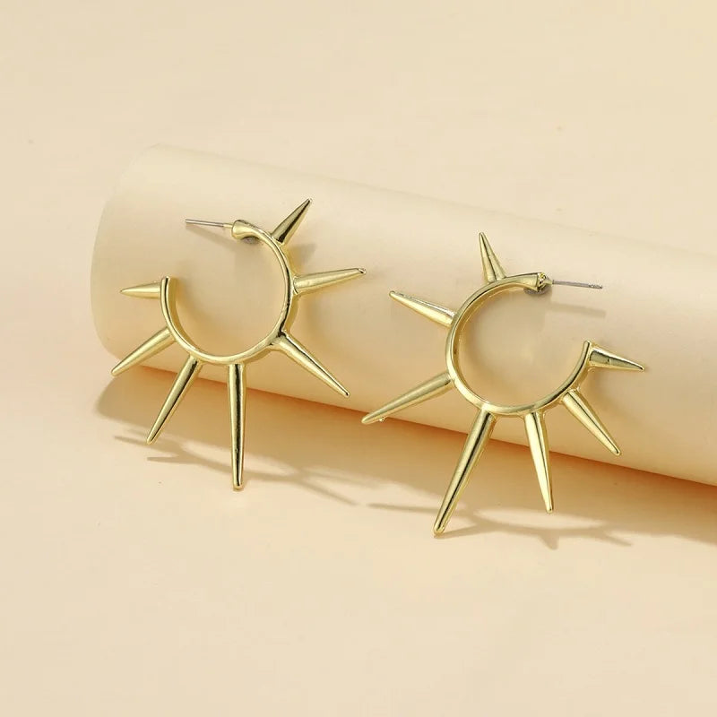 Gold Sun Stud Earrings | Punk Exaggerated Hip Hop Jewelry for Women