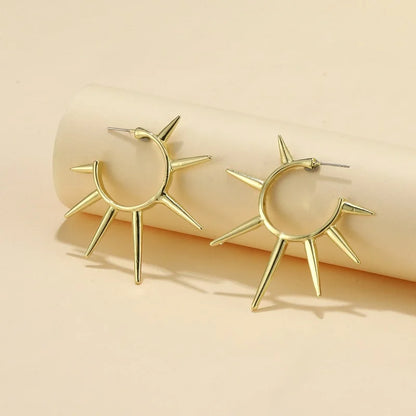 Gold Sun Stud Earrings | Punk Exaggerated Hip Hop Jewelry for Women