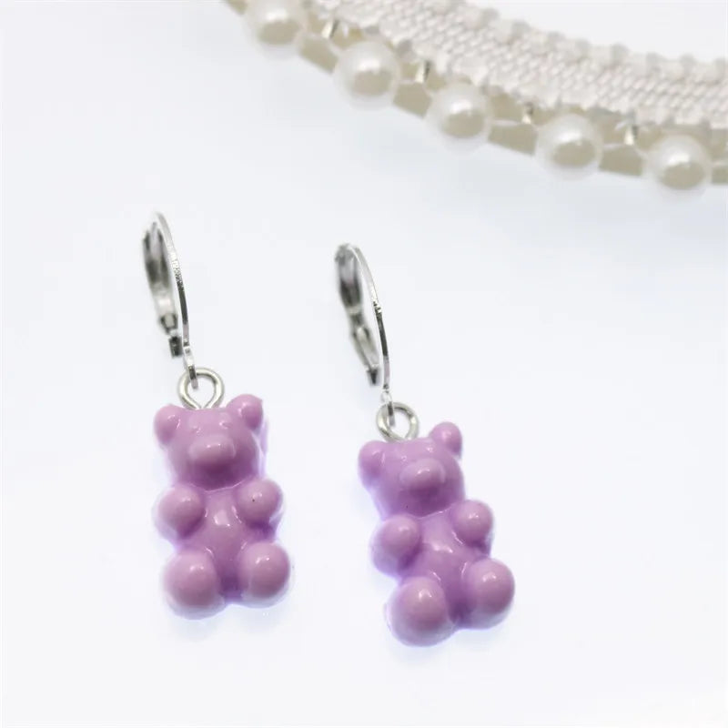 Gradient Bear Dangle Earrings | Cute Sequins Hoop Earrings for Women