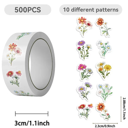 500PCS Daisy Stickers Roll | Cute Flower Decals for Water Bottles and Scrapbooking