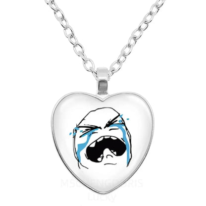 Rage Comic Heart Pendant Necklace | Funny Meme Derp Face Trollface Jewelry Gift