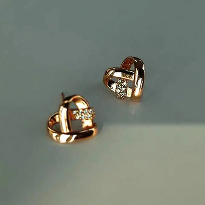 14k Gold Plating Heart Tassel Earrings | Luxury Charm Studs for Women