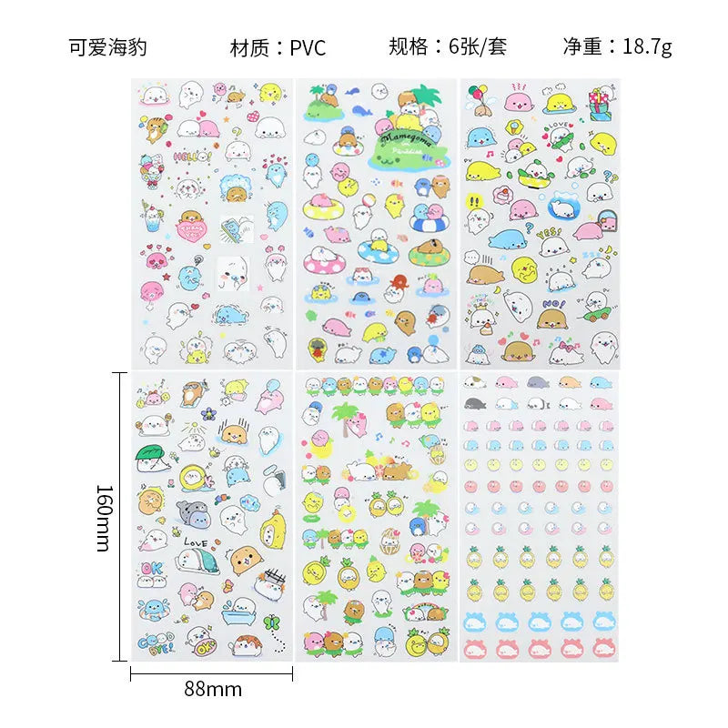 6Pcs Waterproof Cartoon Sticker Set | Cute DIY Decals for Laptops, Phones, and Planners