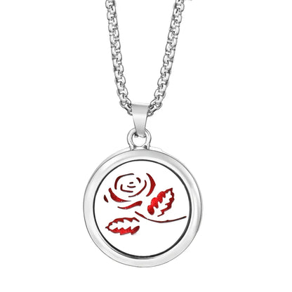 20mm Pattern Insert Perfume Pad Locket Necklace | Stainless Steel Aromatherapy Pendant