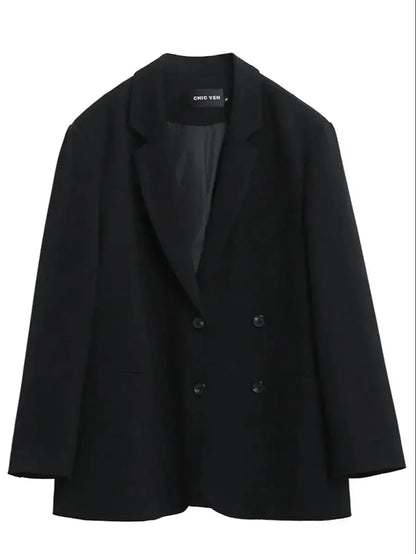Double-Breasted Office Blazer Stylish Mid-Length Coat