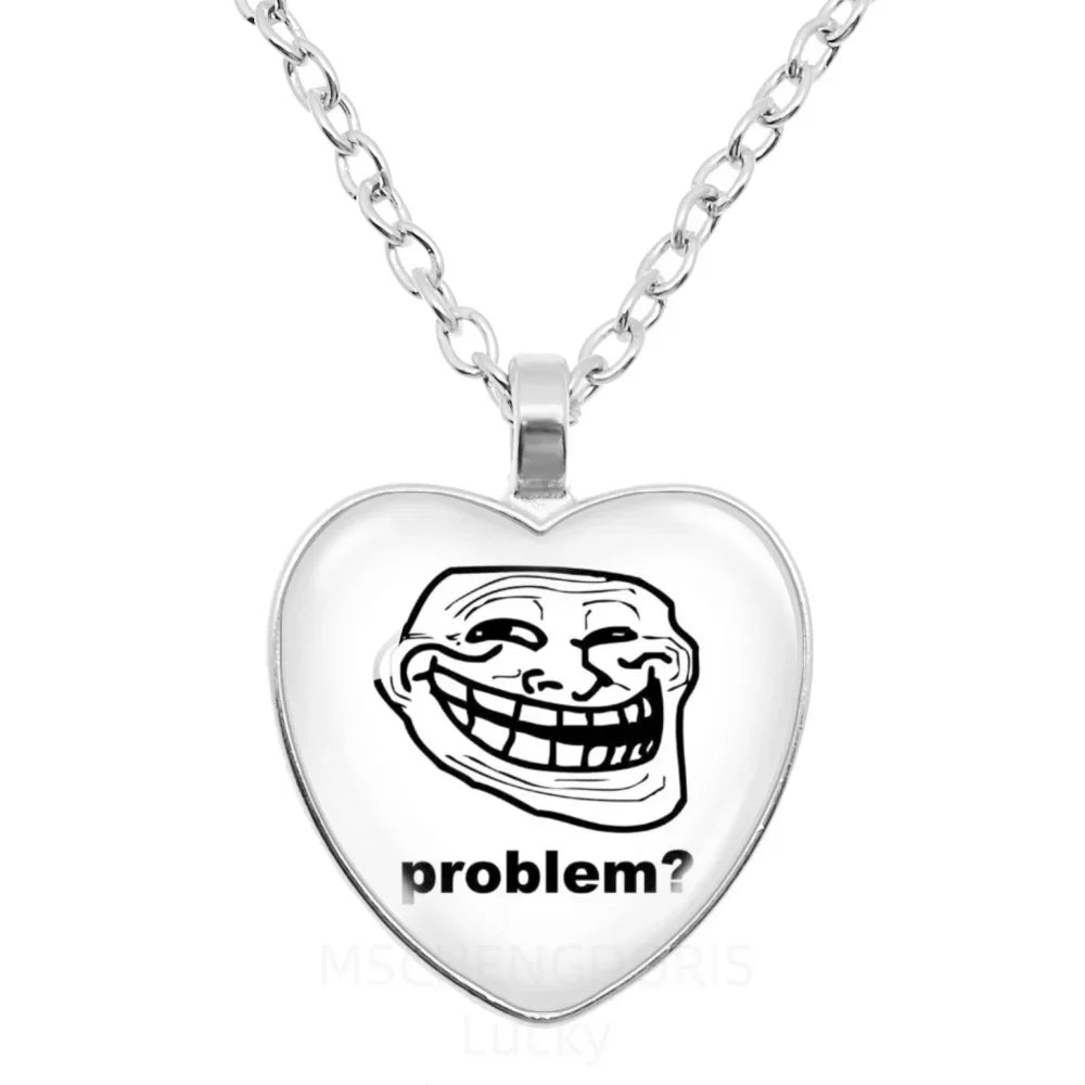 Rage Comic Heart Pendant Necklace | Funny Meme Derp Face Trollface Jewelry Gift