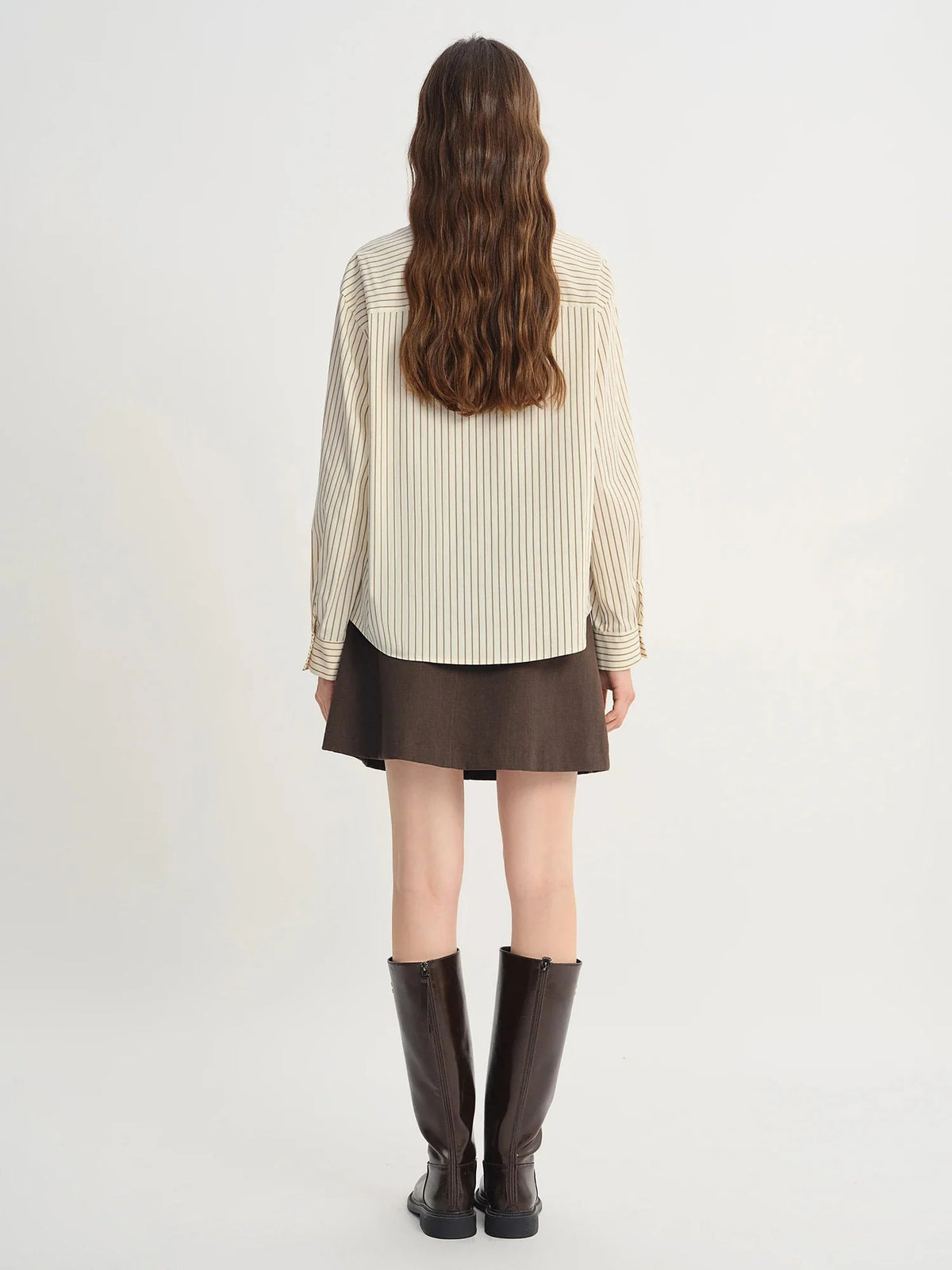 Plus Size Striped Ribbon Shirt Chic Lace Patch Autumn