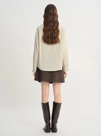 Plus Size Striped Ribbon Shirt Chic Lace Patch Autumn