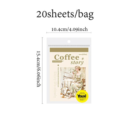 Coffee Sticker Book for DIY Scrapbooking | 20pcs Cafe Story Series