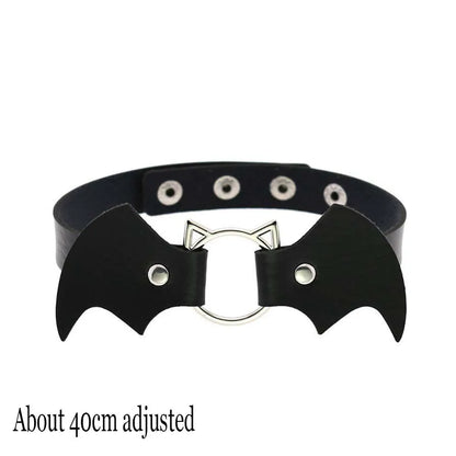 Gothic Bat Heart Lock Punk Choker | Black Leather Collar Necklace