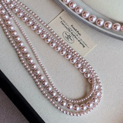 Rose Purple Pearl Bead Choker Necklace | Elegant Korean Jewelry for Women
