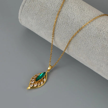 Simple Palm Leaf Necklace with Cubic Zirconia Pendant | Elegant Fashion Jewelry