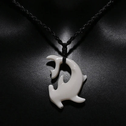 Tribal Hammerhead Shark Bone Pendant Necklace | Hand Carved Maori Amulet Jewelry