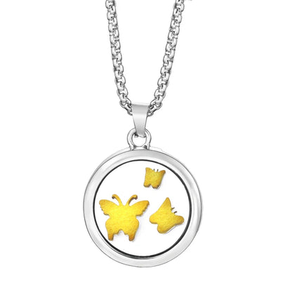 20mm Pattern Insert Perfume Pad Locket Necklace | Stainless Steel Aromatherapy Pendant