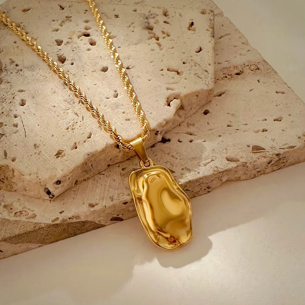Vintage Gold Pendant Necklace | Hammered Moon Star Stainless Steel Jewelry
